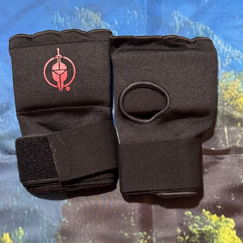 Black Wrist Support Gloves with Gel Pad,Thumb Hole for Boxing Gloves